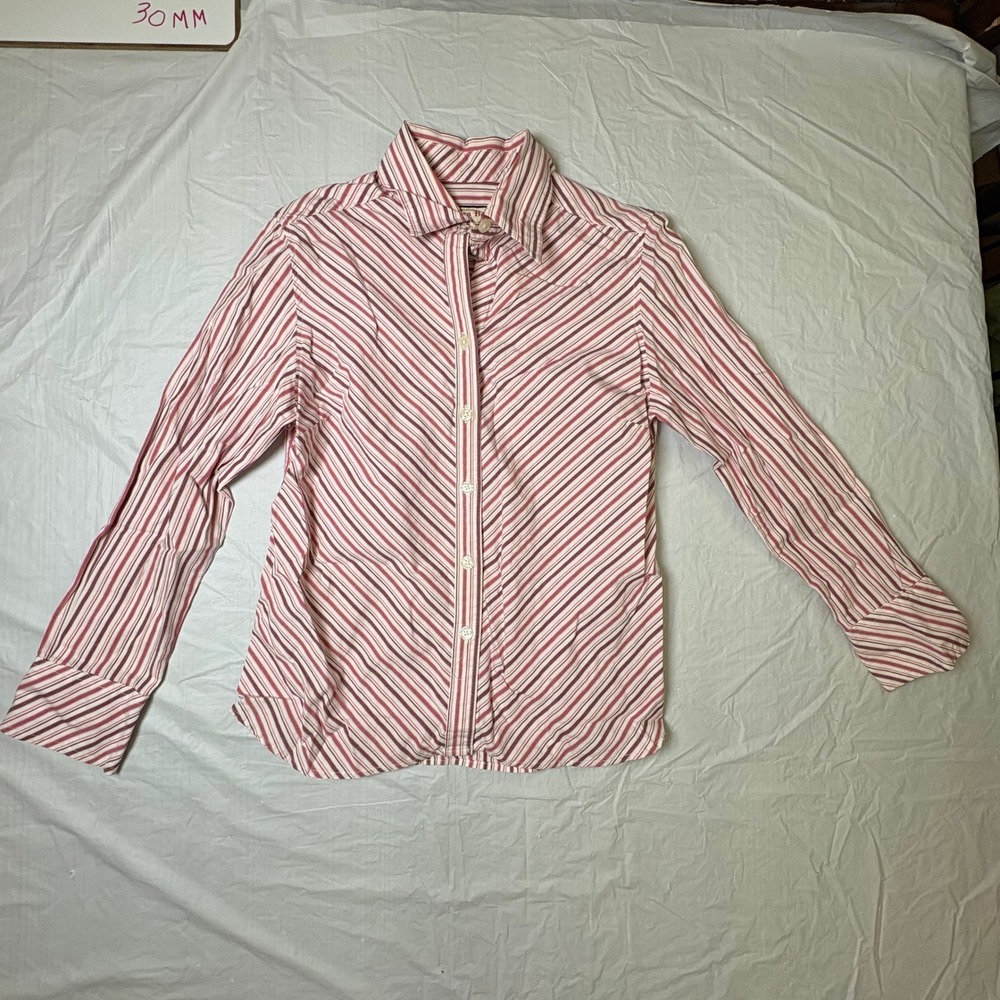 Jamaica Bay Petite Striped Button Down Shirt Women's Size PS Red White Pink